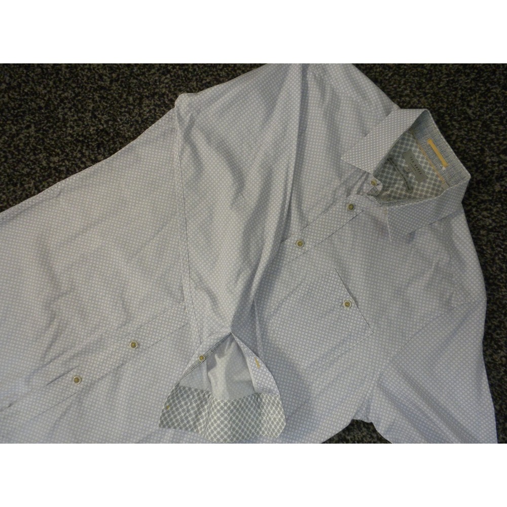 Ted Baker London Dress Shirt Size 4 L Blue Geometric Button Up Long Sleeve Cuffs